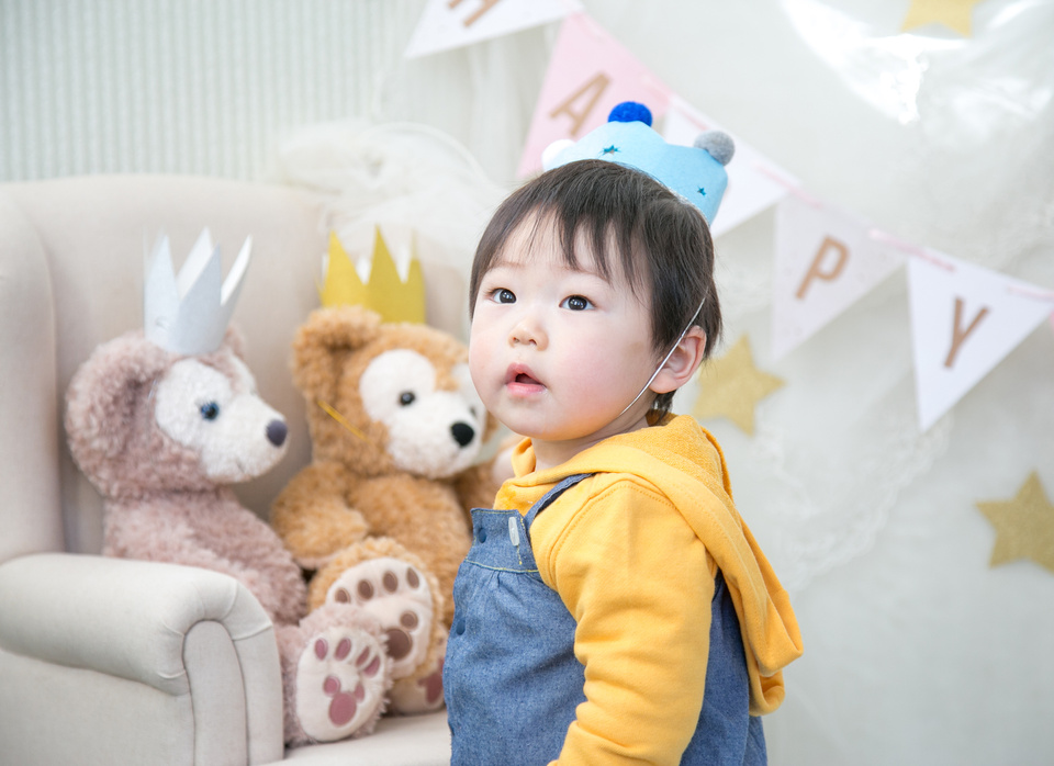1歳記念撮影。お誕生日撮影