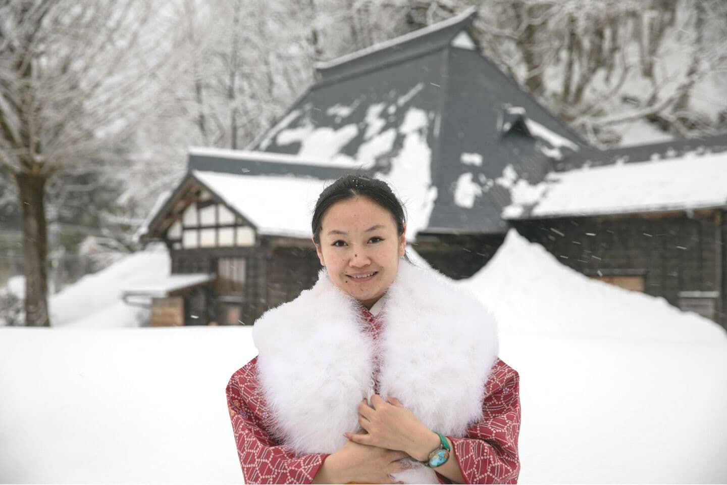 上越市　旅行　観光フォト　外国人観光　撮影　着物撮影　雪　冬景色