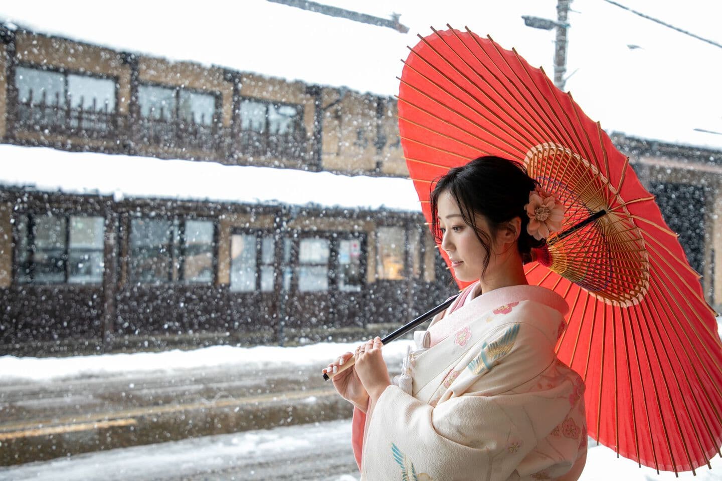 上越市　和装ロケ　前撮りロケ　和装前撮りロケ　雪撮影　冬らしい写真　オーツー